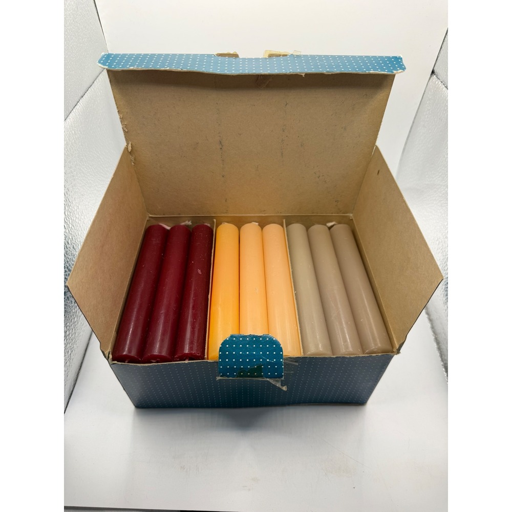 Lillian Vernon‎ 36 Dripless Decorator Candles Vintage Taper Set Red Orange Taupe